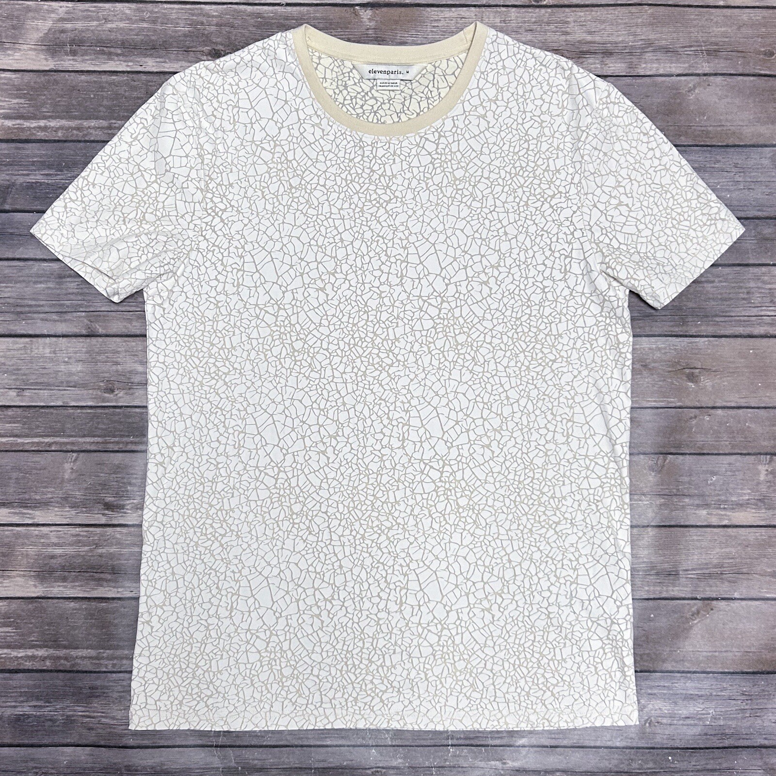 Eleven Paris Ivory Crackled Short Sleeve Crew Neck Semi Sheer T Shirt Medium gallery