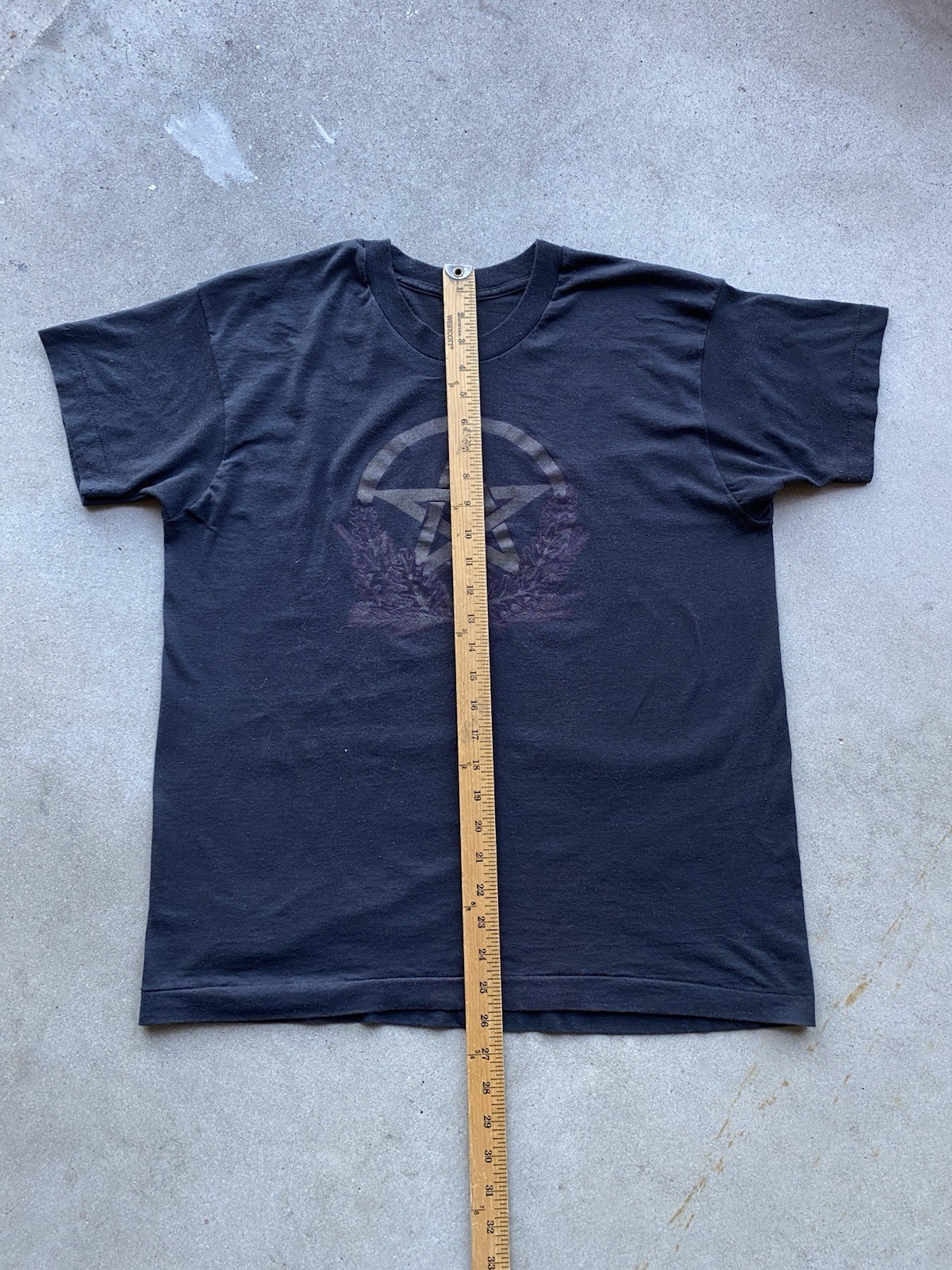 Vintage Screen Stars Pentagram Glitter Occult Pagan Sheer Thin Black T-Shirt XL gallery
