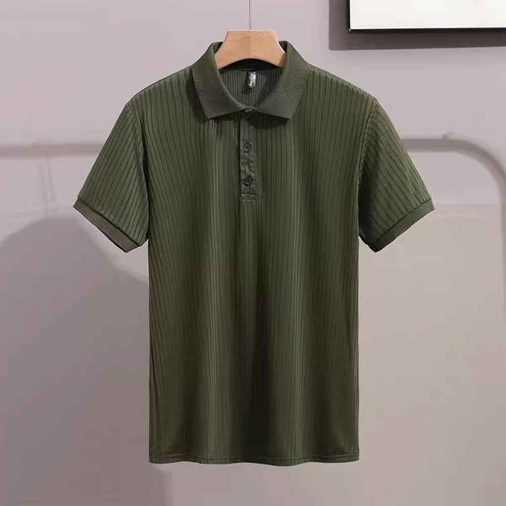 Men's Striped Shirt Short Sleeve Moisture Wicking Lapel Neckline Slight Stretch gallery