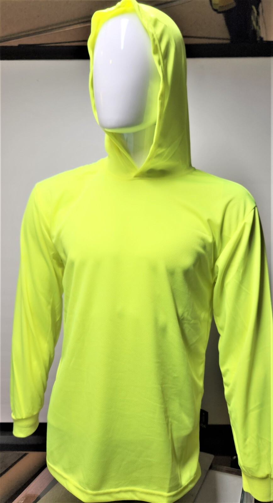 Neon Yellow or Orange Long Sleeve Hoodie Shirt, Polyester birdeye mesh gallery