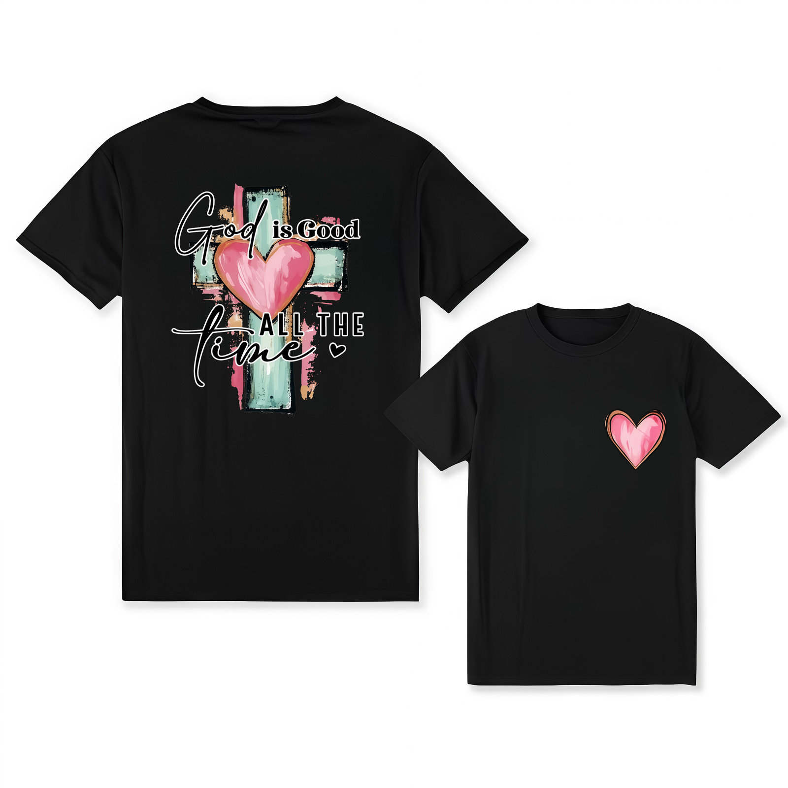 Christian "God Is Always Good" Cross & Letter Print T-Shirt, Short Sleeve gallery