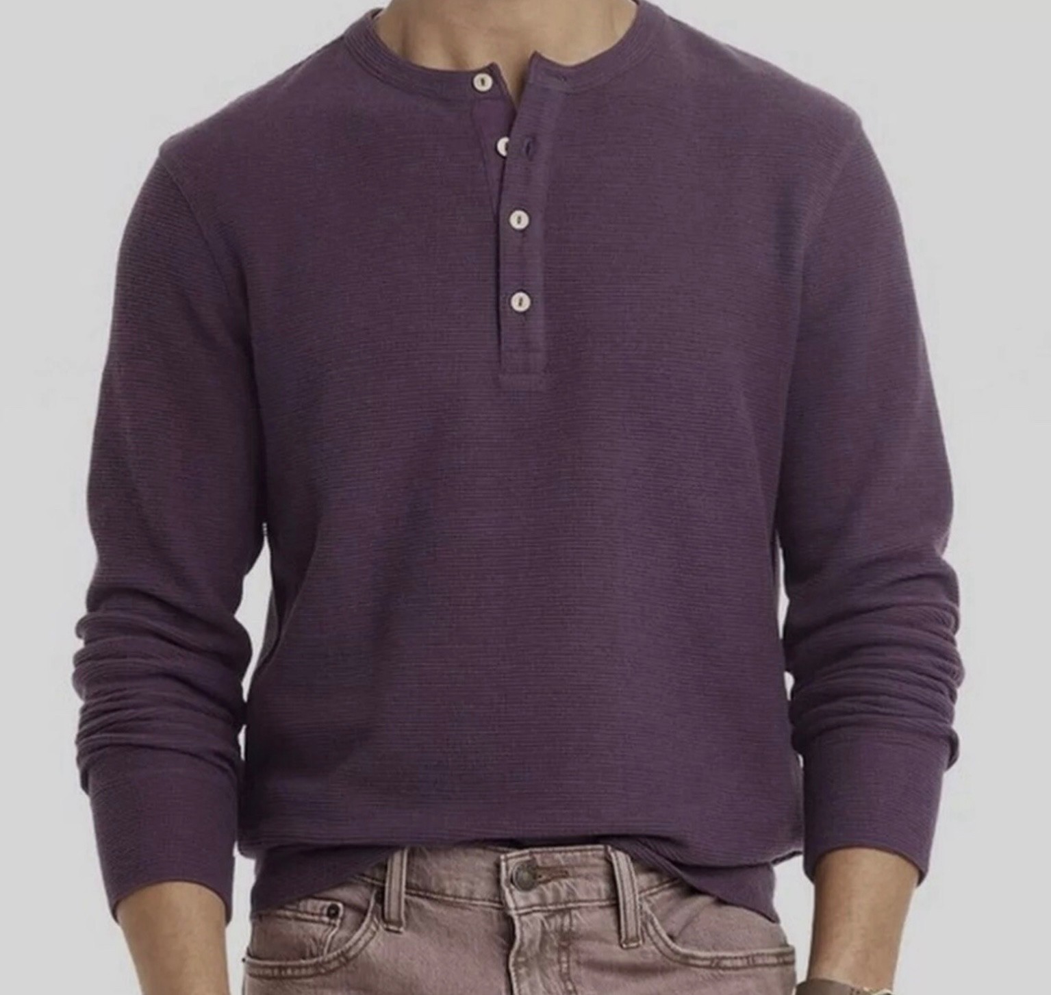 Men’s Ribbed Thermal Henley Long Sleeve Shirt Goodfellow & Co Gray Choose Size gallery
