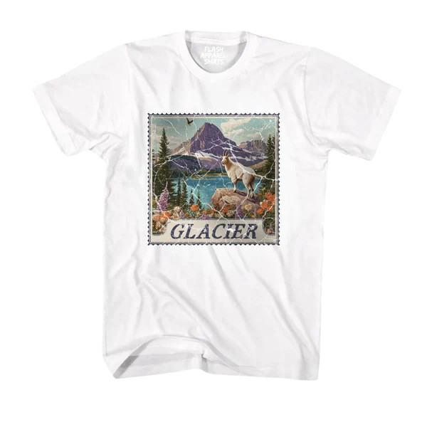 Glacier National Park Shirt Montana Stamp T Shirt Camping Hiking Wildlife Nature gallery