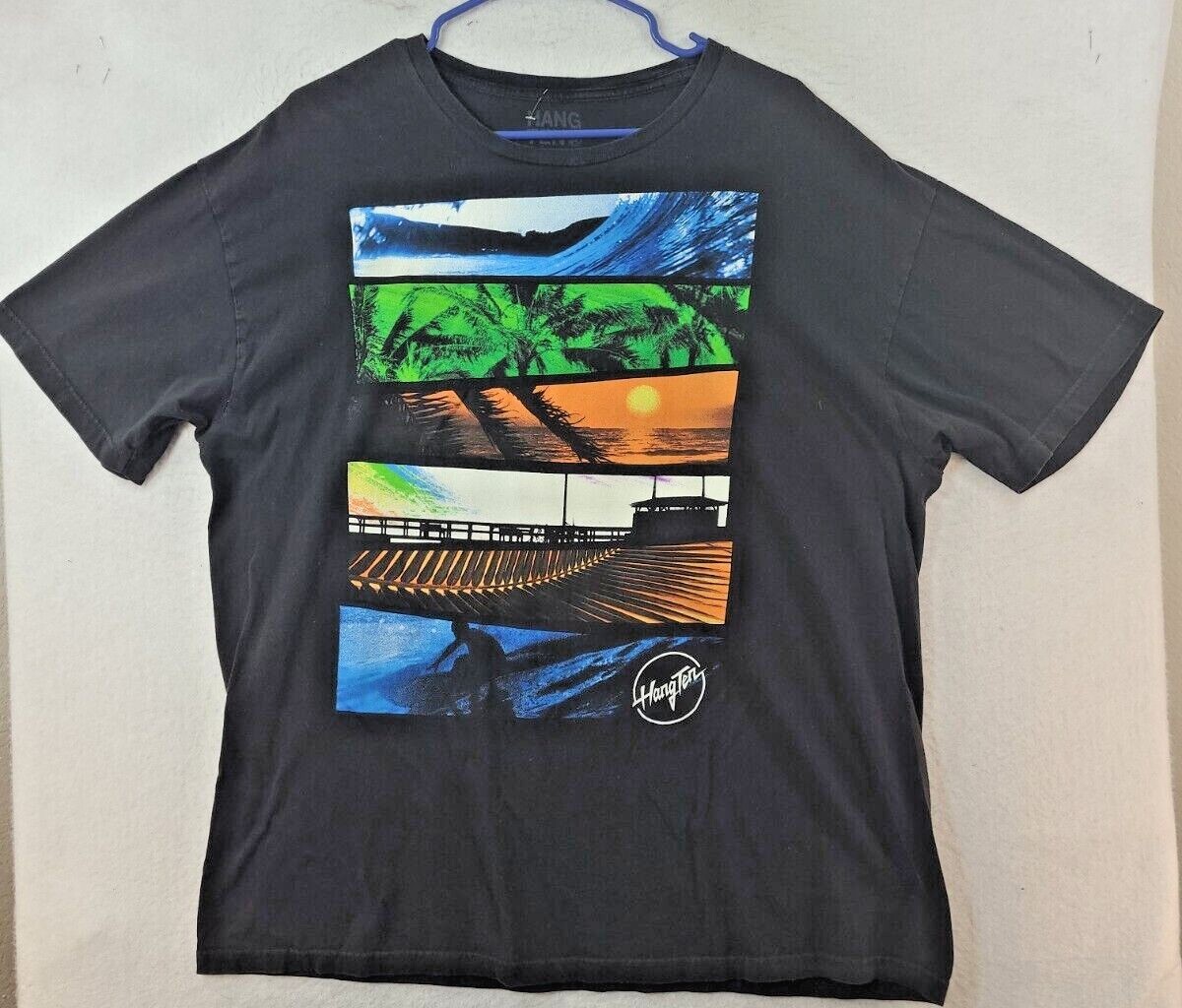 Hang Ten Mens XL Black Short Sleeve Beach Surf Logo T-shirt
