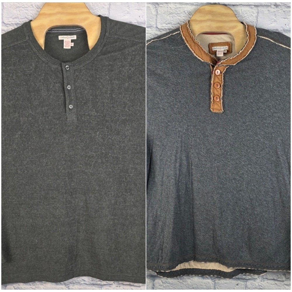 Carbon 2 Cobalt Men Green Gray Heather Long Sleeve Henley Shirt Cotton Blend XL gallery