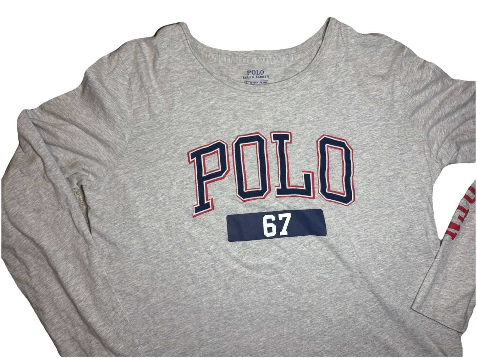 Polo Ralph Lauren Long Sleeve Tee Shirt Spellout Logo Embroidered Sz XL Gray