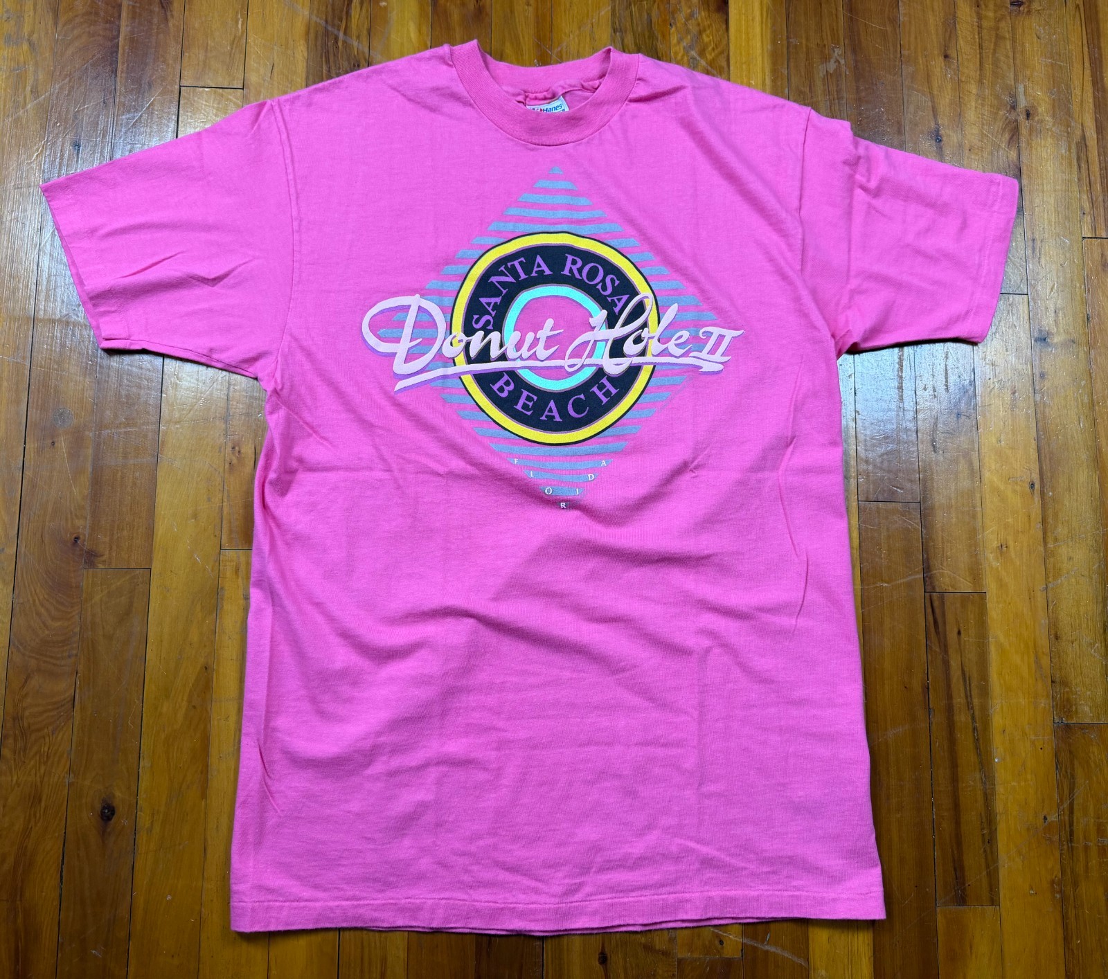 VTG 80s Pink Donut Hole 2 Santa Rosa Beach Florida Single Stitch SS USA Made XL gallery