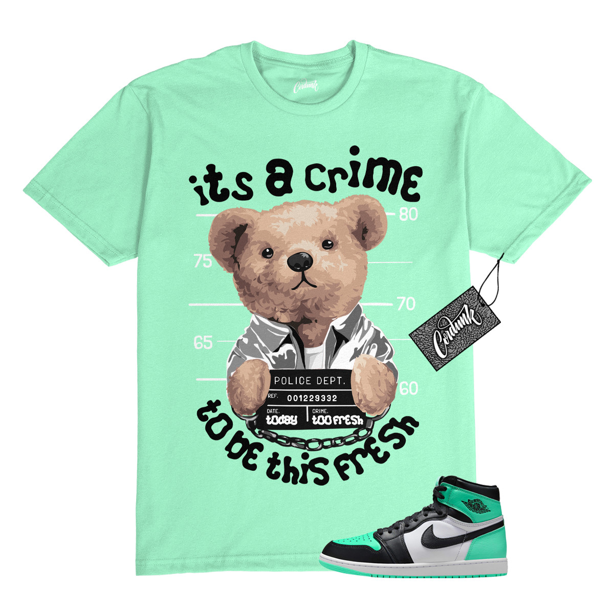 1 Green Glow Black White Mint Dunk Air Force T Shirt to Match CRIME Jordan
