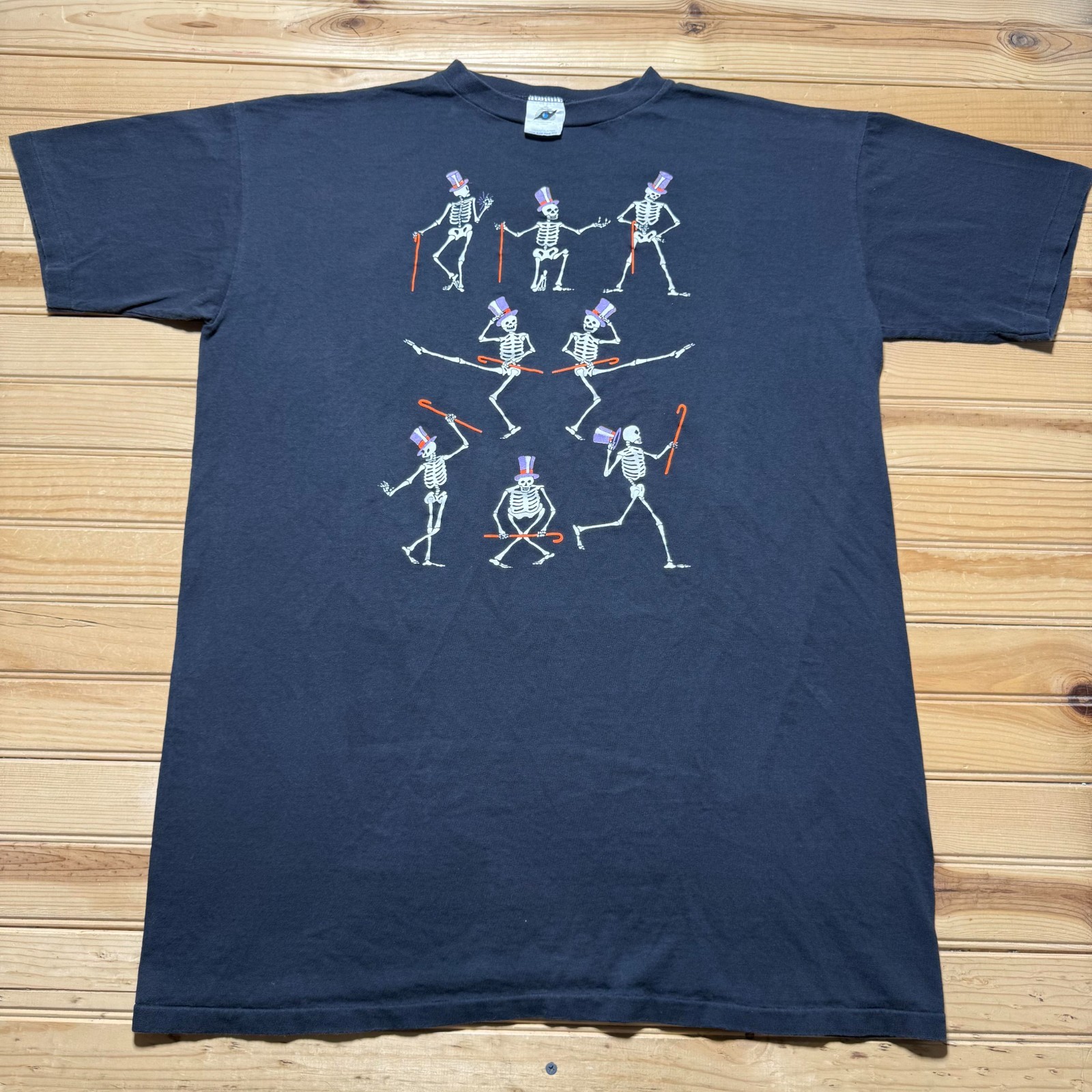 Vintage 90s Dancing Skeletons Hats Canes Single Stitch Graphic T-Shirt One Size gallery