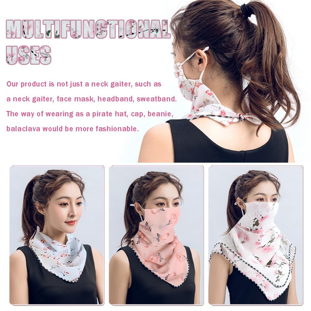 Womens Sun Protection Floral Scarf Adjustable Face Chiffon Mask Ice Silk Neck gallery