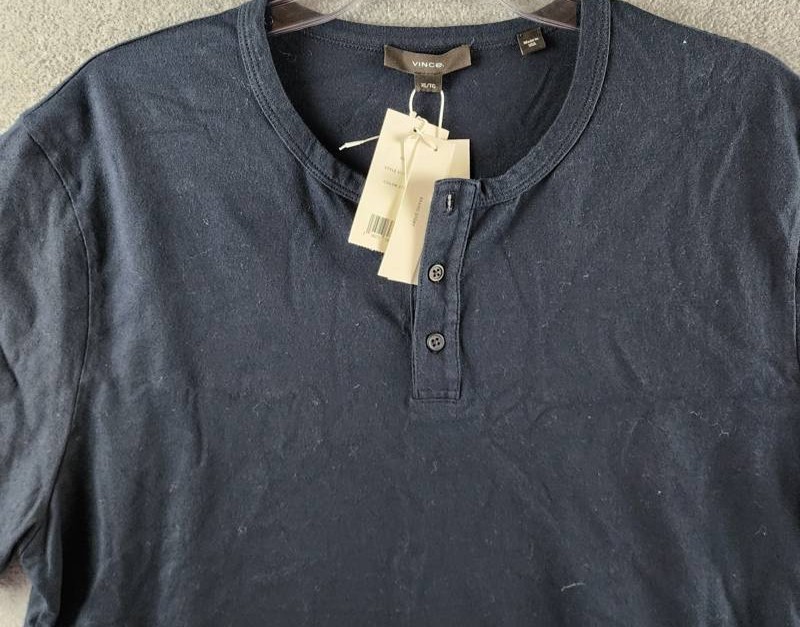 Vince Henley Placket Cotton Relaxed-Fit Shirt Men's XL Blue Short Sleeve gallery
