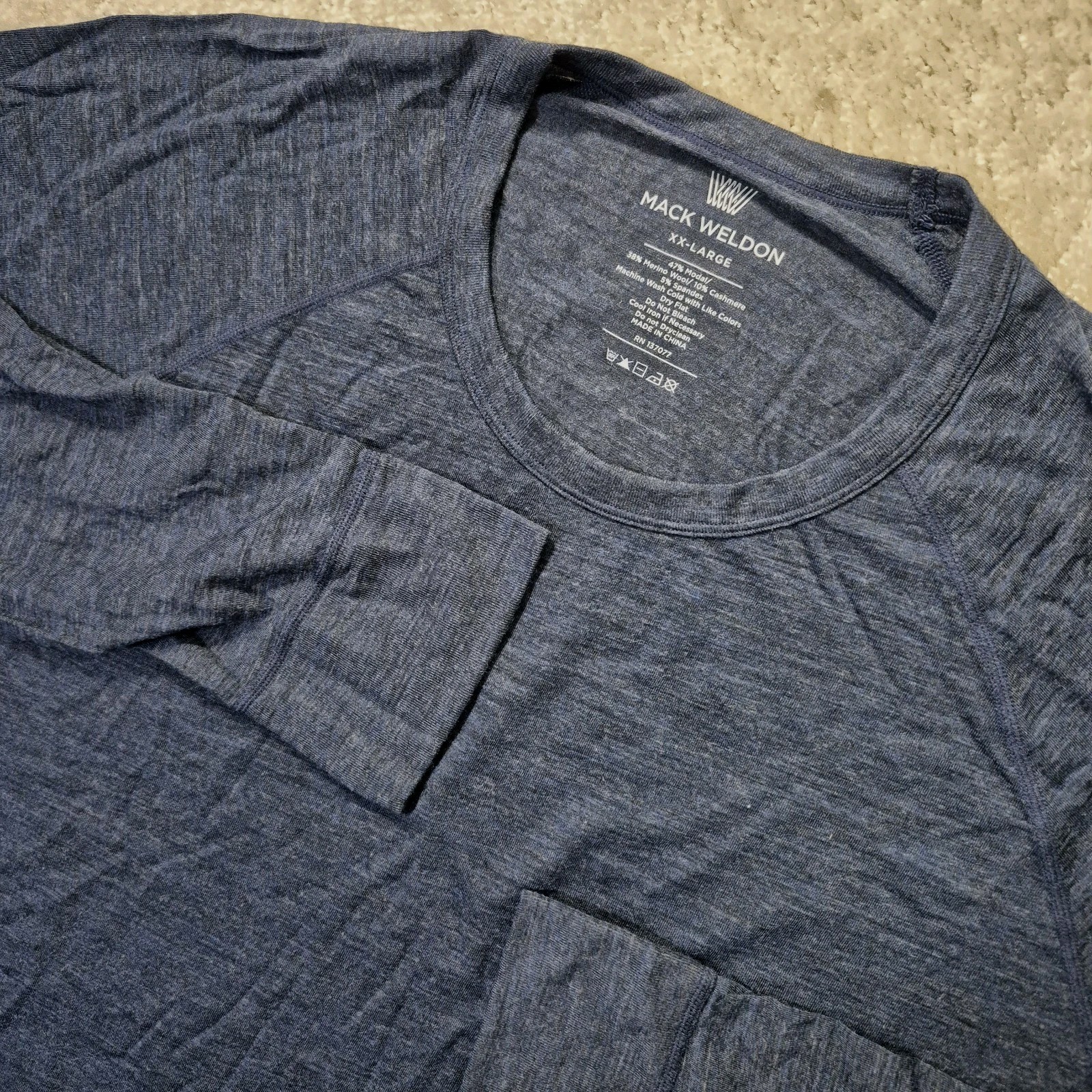 Mack Weldon Merino Wool Cashmere Top Mens 2XL Blue Fine Base Layer Outdoor Ski gallery
