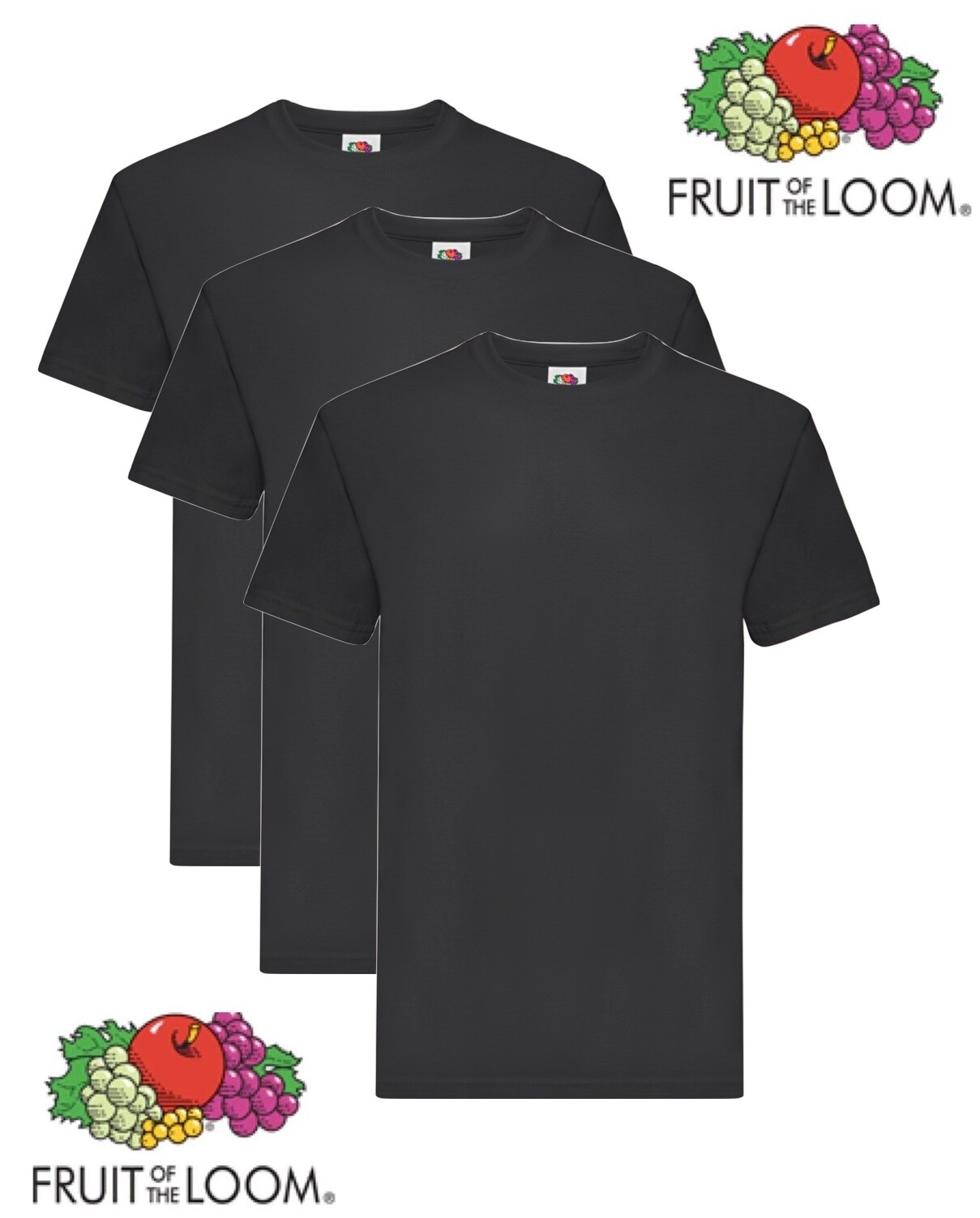Pack of 3 Fruit Of The Loom Super Premium Plain BLACK Cotton T-Shirts Tees gallery