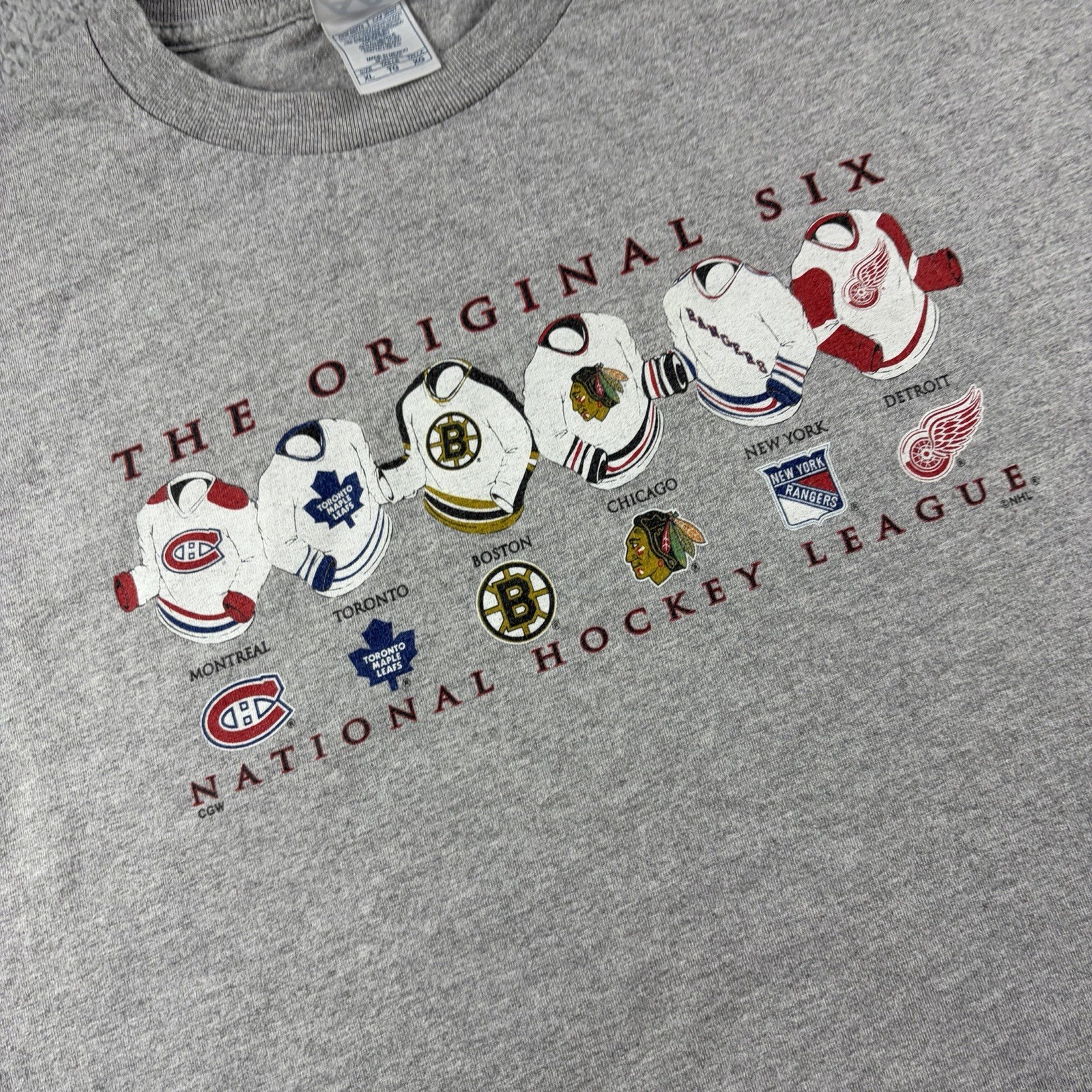 Vintage NHL The Original Six National Hockey League Shirt Mens XL Gray Graphic gallery