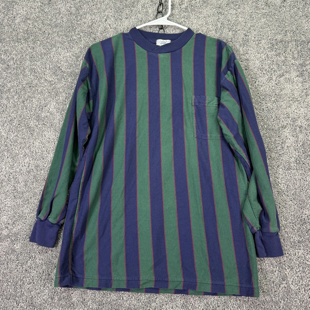 Vintage Sears Roebuck Shirt Mens Medium Blue Striped Long Sleeve Pocket Tee