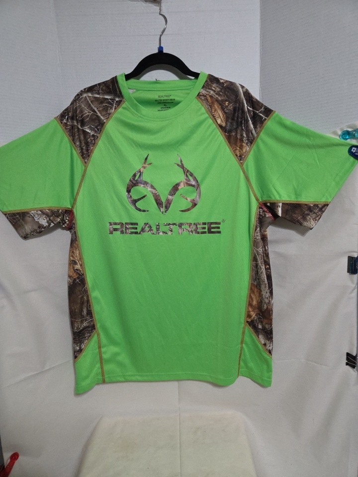 Milltex Realtree Men’s Short Sleeve Poly Tee Camo/Fluorescent Green 2xl