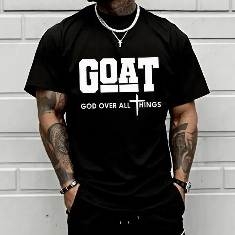 GOAT (“God over All”) Graphic T-Shirt for Men, 100% Pure Cotton, Loose Street-St