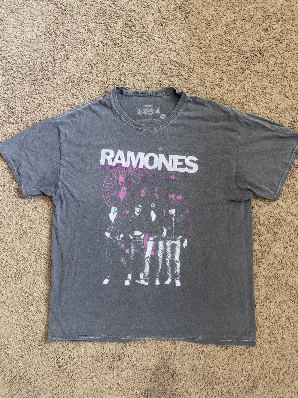 Ramones Graphic Print Gray Cotton Jersey Men’s T-Shirt Crew Neck XL Short Sleeve