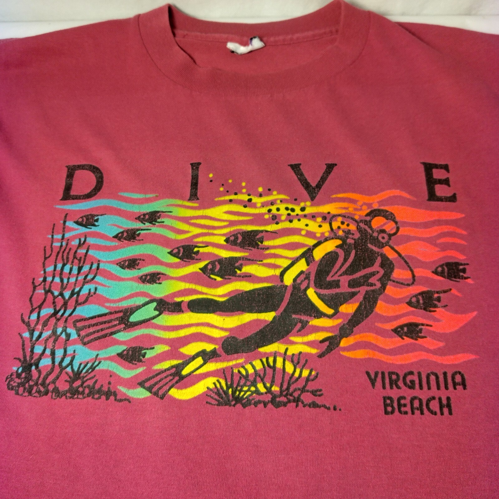 Virginia Beach Scuba Dive Shirt Men XL Sleeveless Pink Fish Ocean Single Stitch