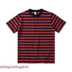 Cotton Striped Round-Neck Pullover Short-Sleeved T-Shirt Men Women Tops Blouse