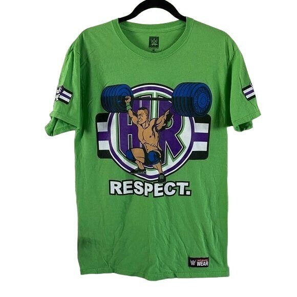 WWE Wrestling Authentic Respect Lime Green Never Give Up Graphic T-Shirt Sz Med gallery