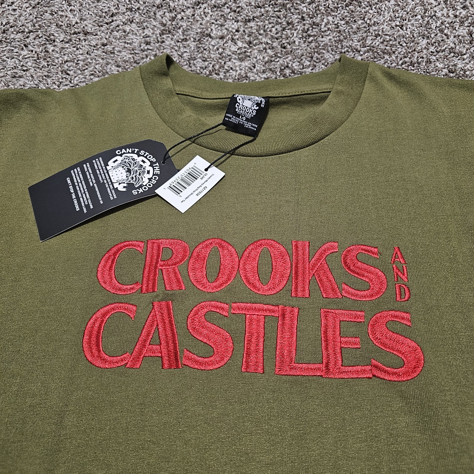 Crooks & Castles Mens L Moneybag Drop Shoulder Tee ShortSleeve T-Shirt Olive NWT gallery