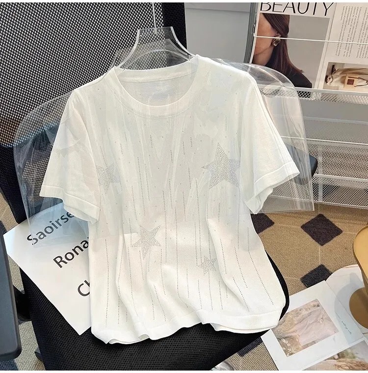 New Men Women Luxury Diamond Star Rhinestones Fashion T-Shirt High Quality gallery
