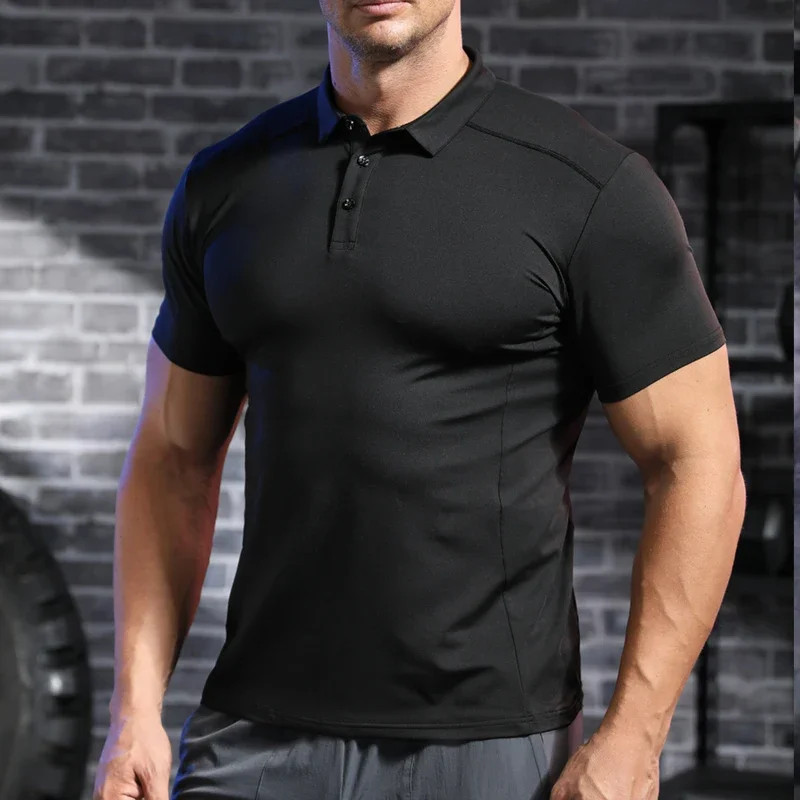 Men's Bodybuilding Quick Dry Short Sleeve Golf Tennis Lapel Shirts Tops Outdoor gallery