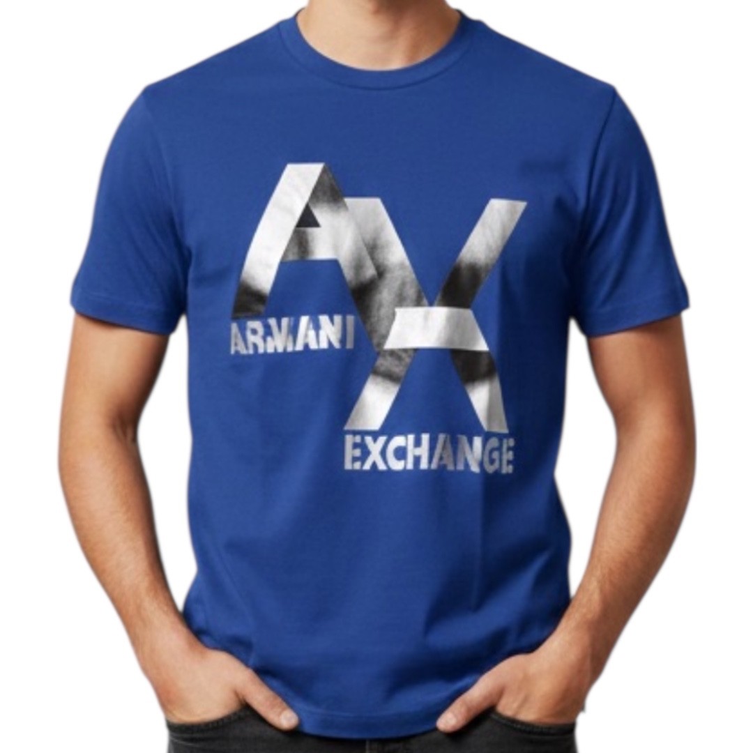 ARMANI EXCHANGE Blue Silver AX LOGO Short Sleeve Slim Fit Designer T-shirt NWT gallery