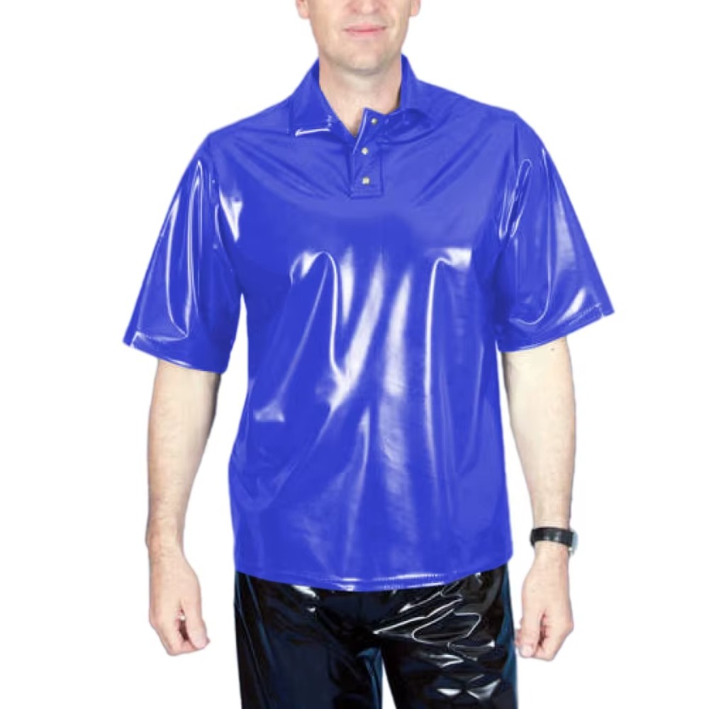 Men's PVC Wet Look T-Shirt Turn Down Neck Button Everyday Wear Casual Loose Top gallery