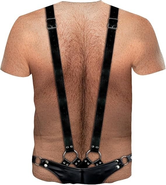 3D Graphic T-Shirt Funny Hairy Chest Fetish Leather Mankini Fake Hairy Chest gallery