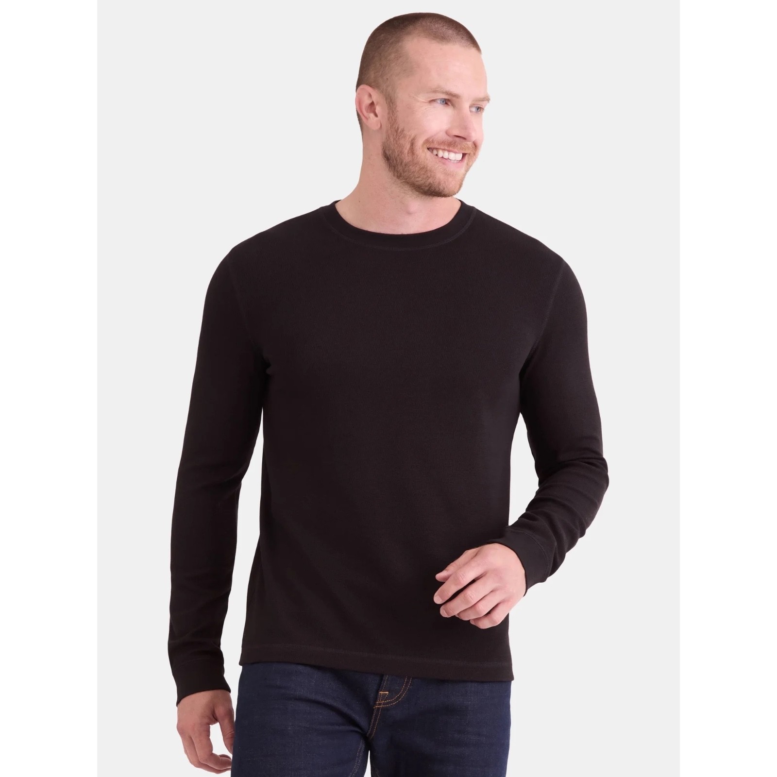 Men's 3XLT Thermal Crewneck Tee with Long Sleeves Black 3XL Tall New gallery