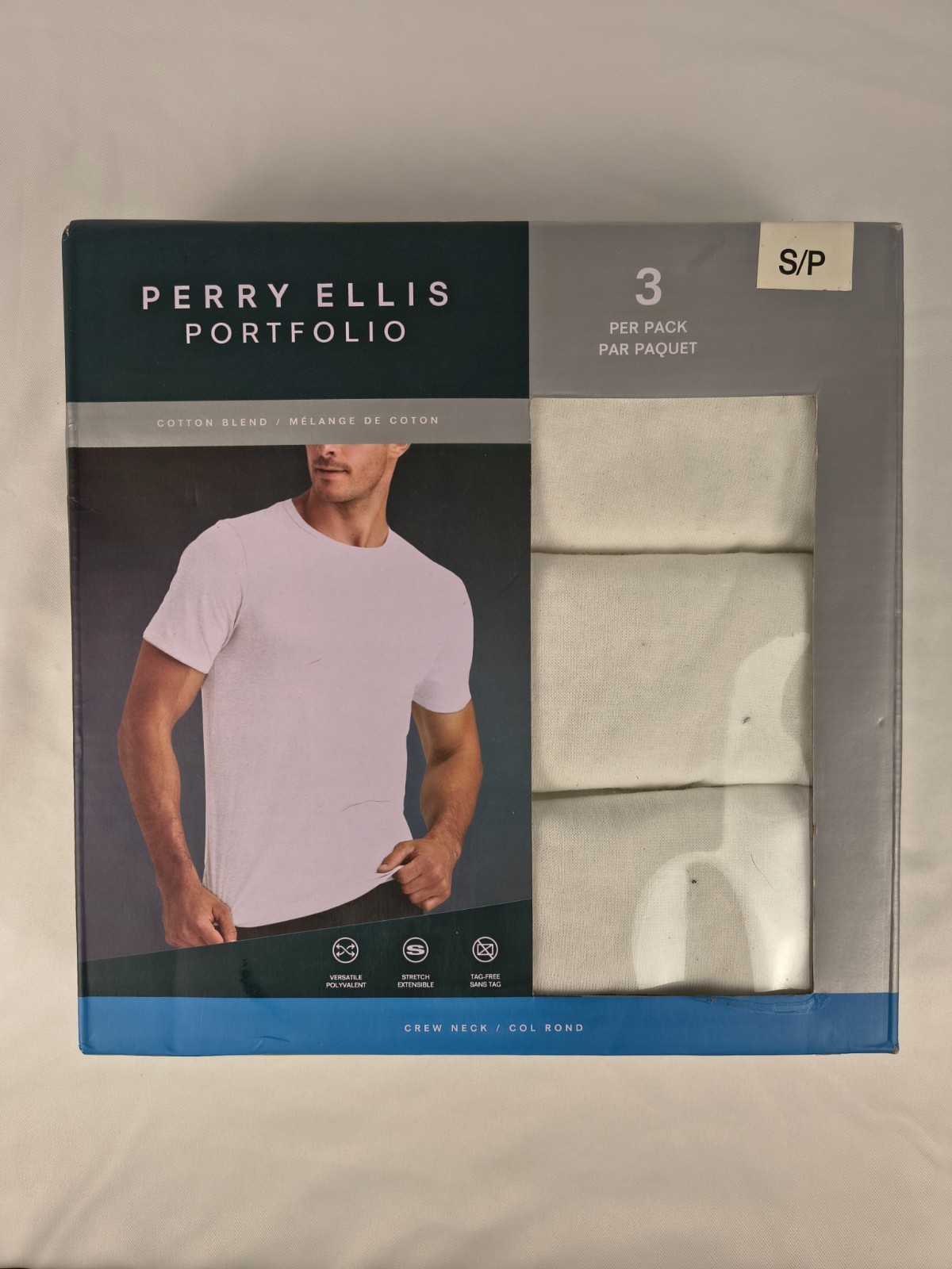 Perry Ellis Portfolio 3 Pack Crew Neck Tee White Cotton Blend Undershirt S M L gallery