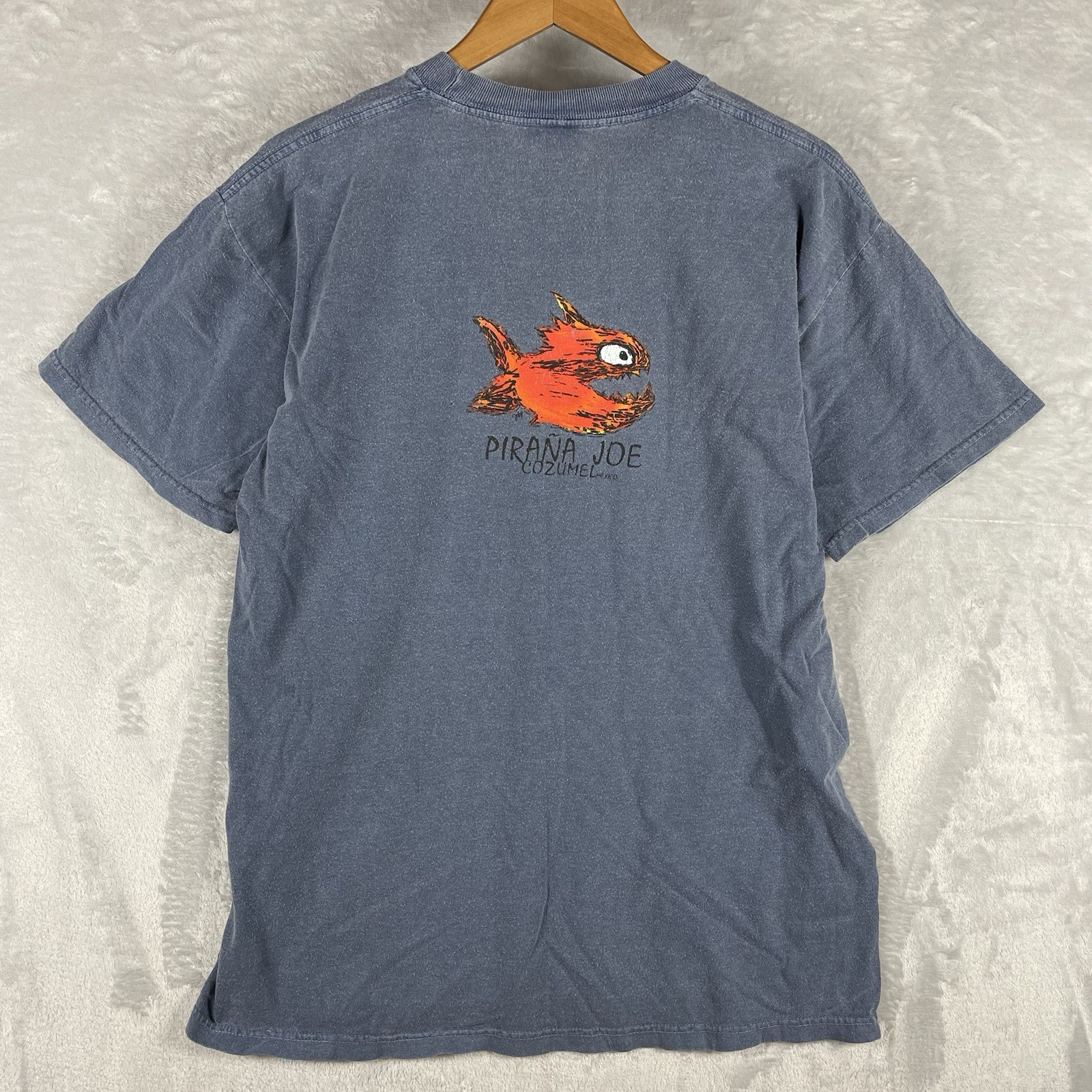 Pirana Joe Shirt Mens Medium Blue Logo Cozumel Mexico Vacation gallery