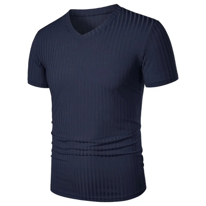 Summer Men Muscle V-Neck T-Shirt Ribbed Stretch Workout Gym Streetwear Tee Gift gallery