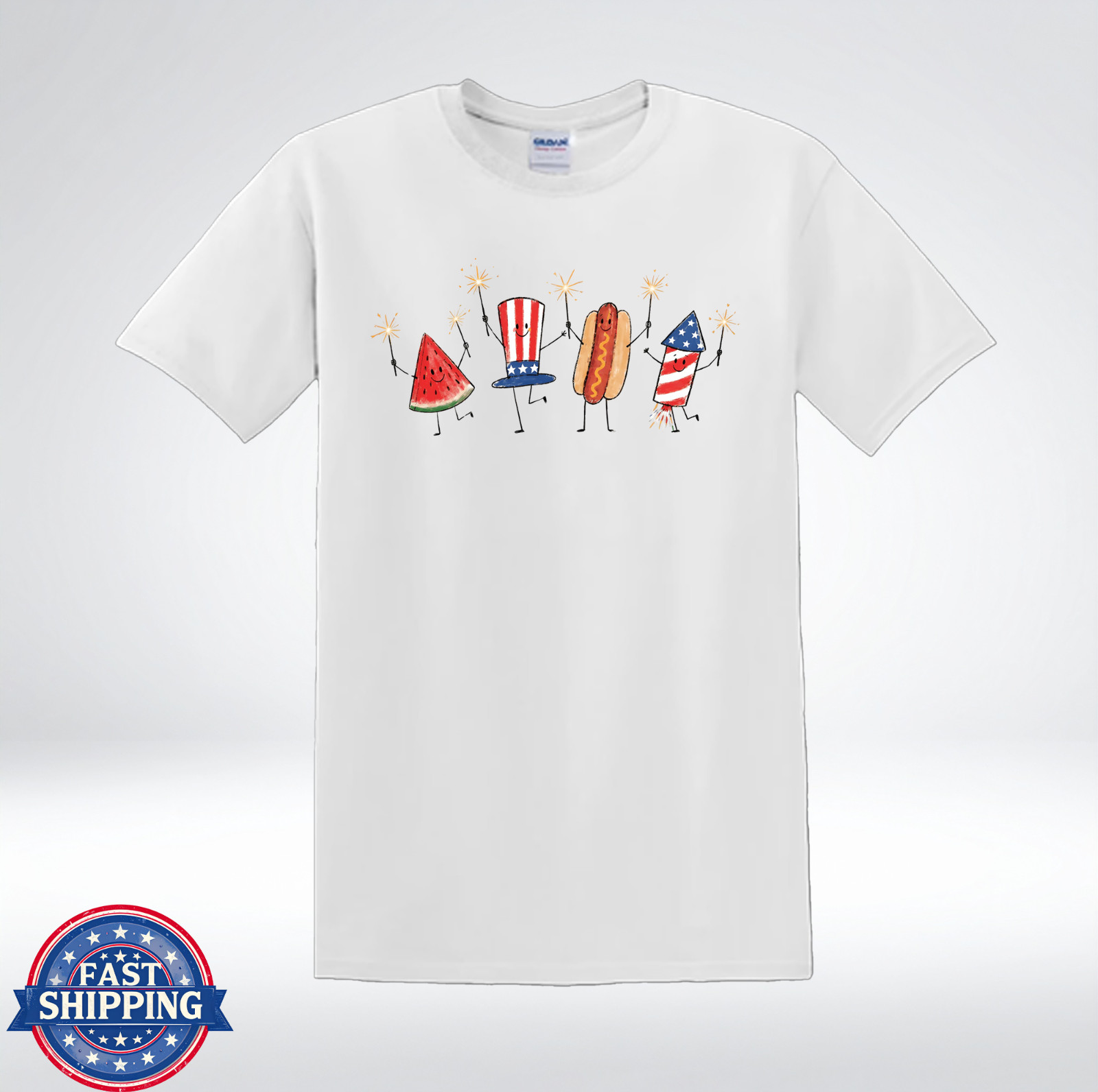 Funny Fourth of July Watermelon Hot Dog Firework Graphic T-Shirt gallery