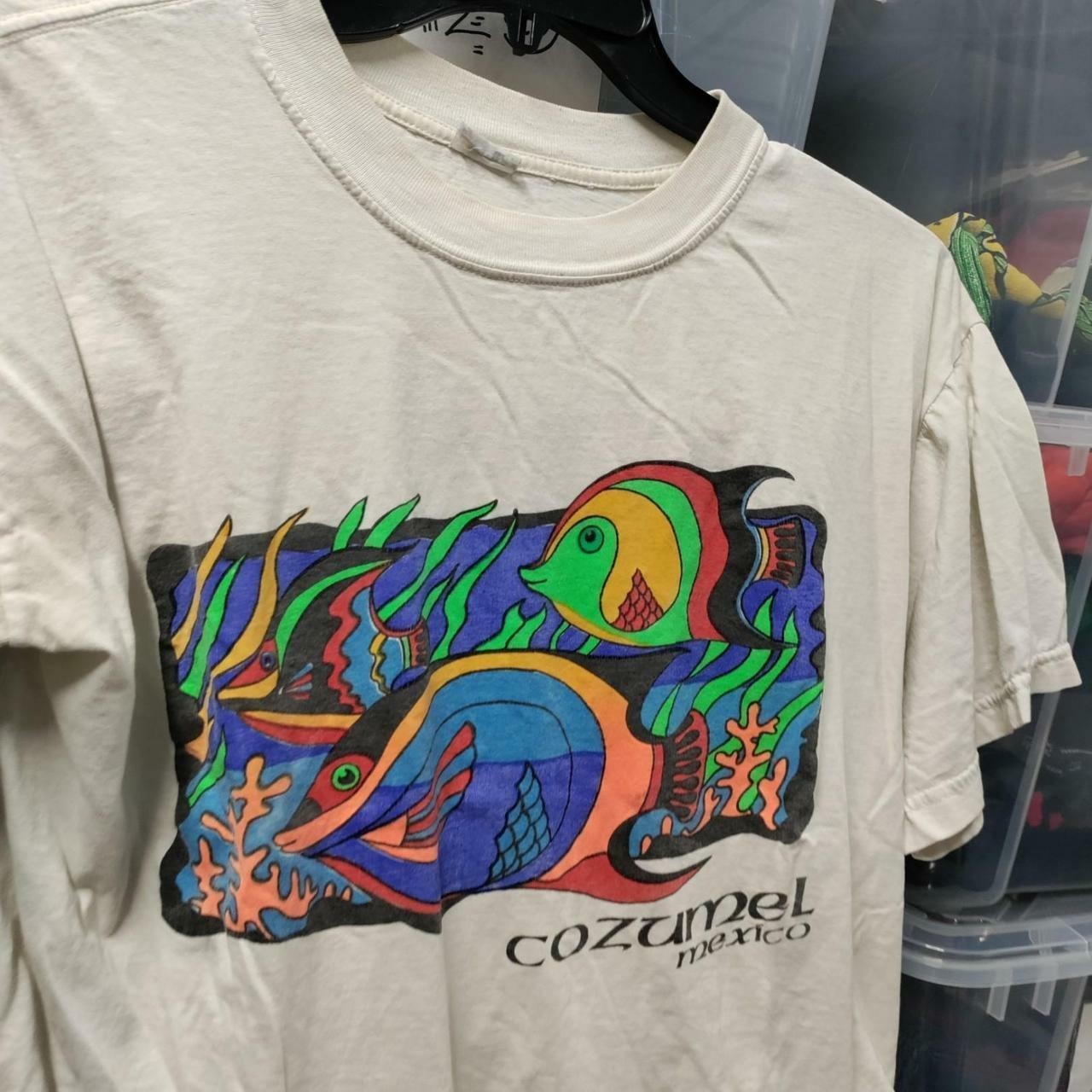Cozumel mexico Art Fish Tee Vtg Distressed Thrashed Small A270ed