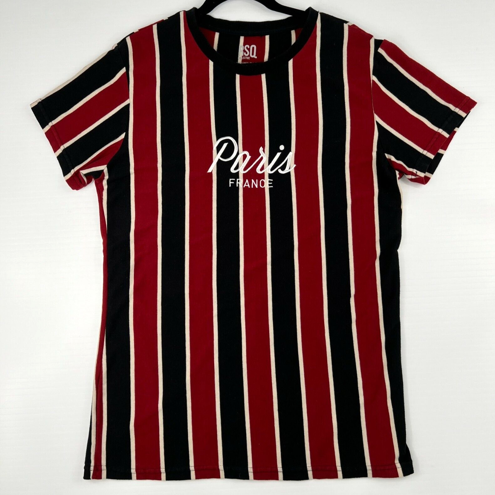 RSQ Collective Shirt Men Large Paris France Spell Stripe Work Party Gym Core Go