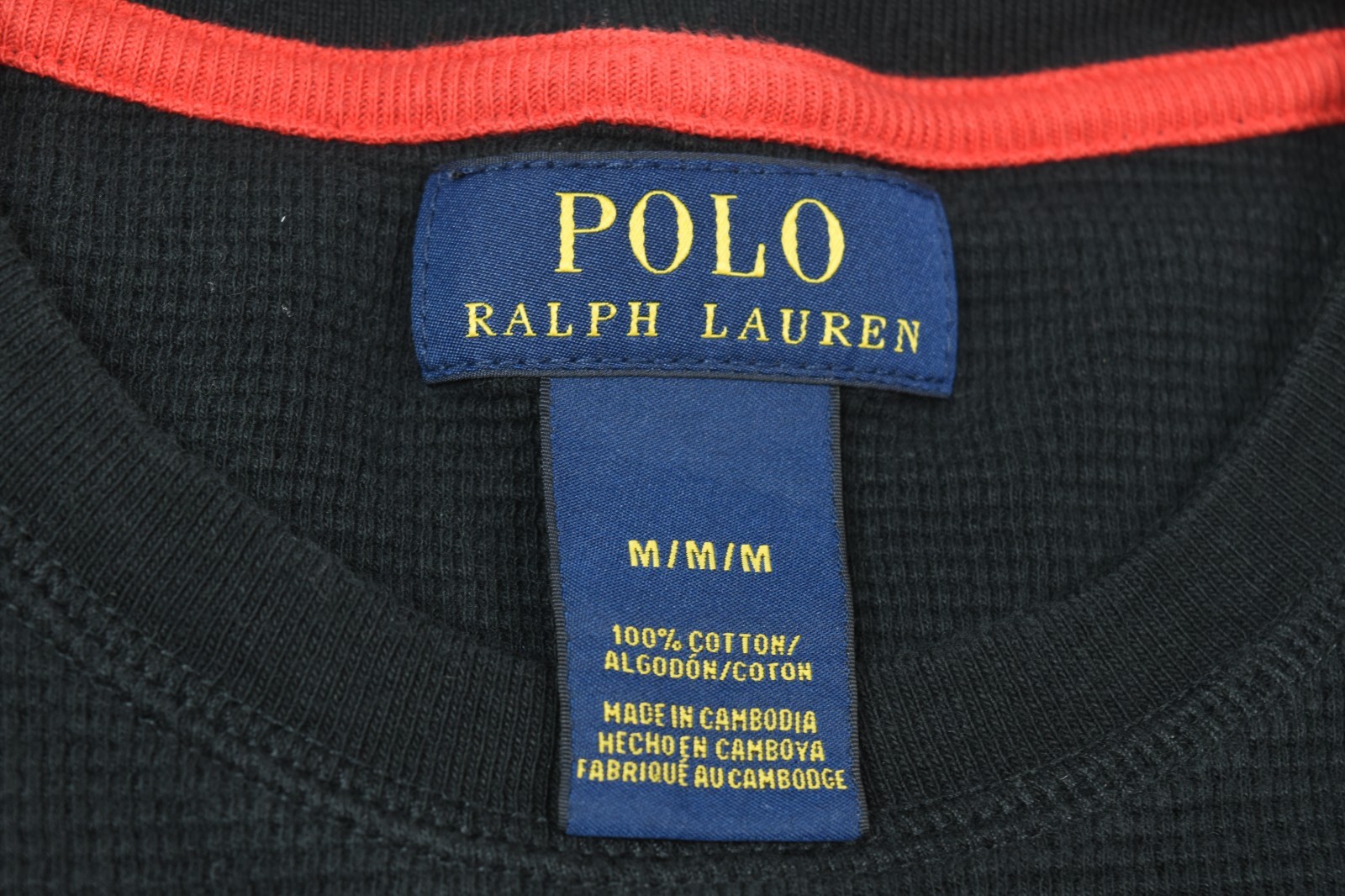 Polo Ralph Lauren Waffle-Knit Thermal Shirt Mens Medium Black Long Sleeve Crew gallery