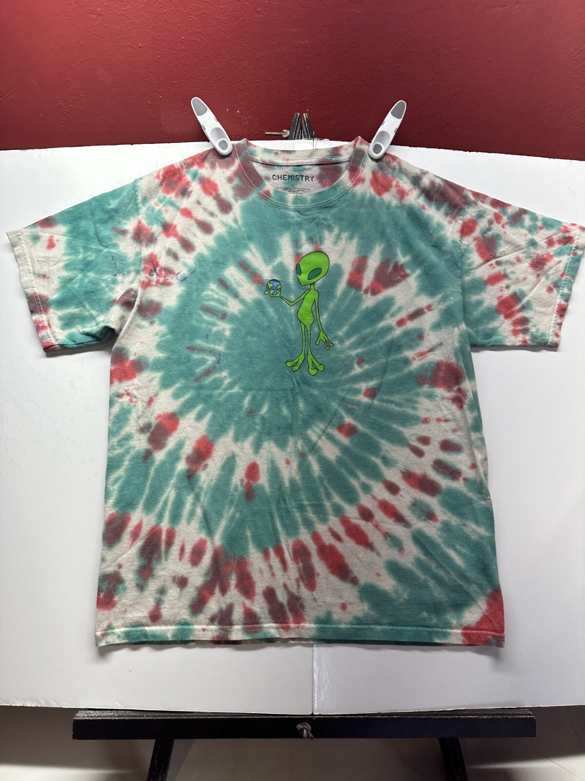 Chemistry GREEN ALIEN Tie Dye Multi Color Crew Neck T-Shirt Tee Shirt SZ L Large gallery