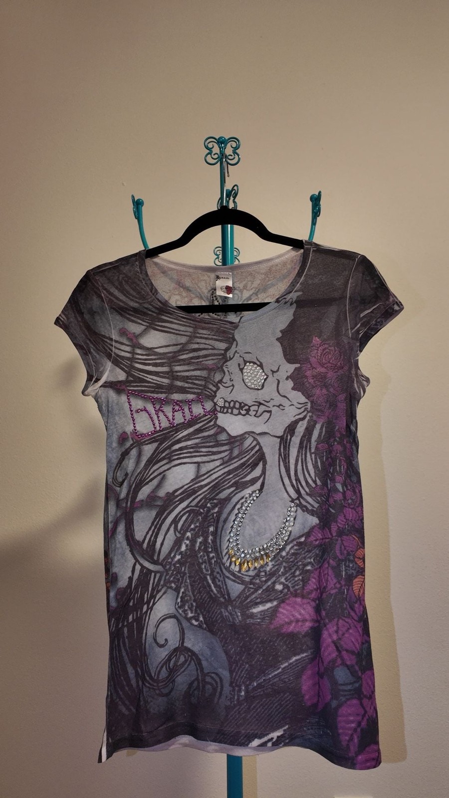 Grail Y2K Gothic Skull & Medusa Rhinestone Graphic Tee Size L