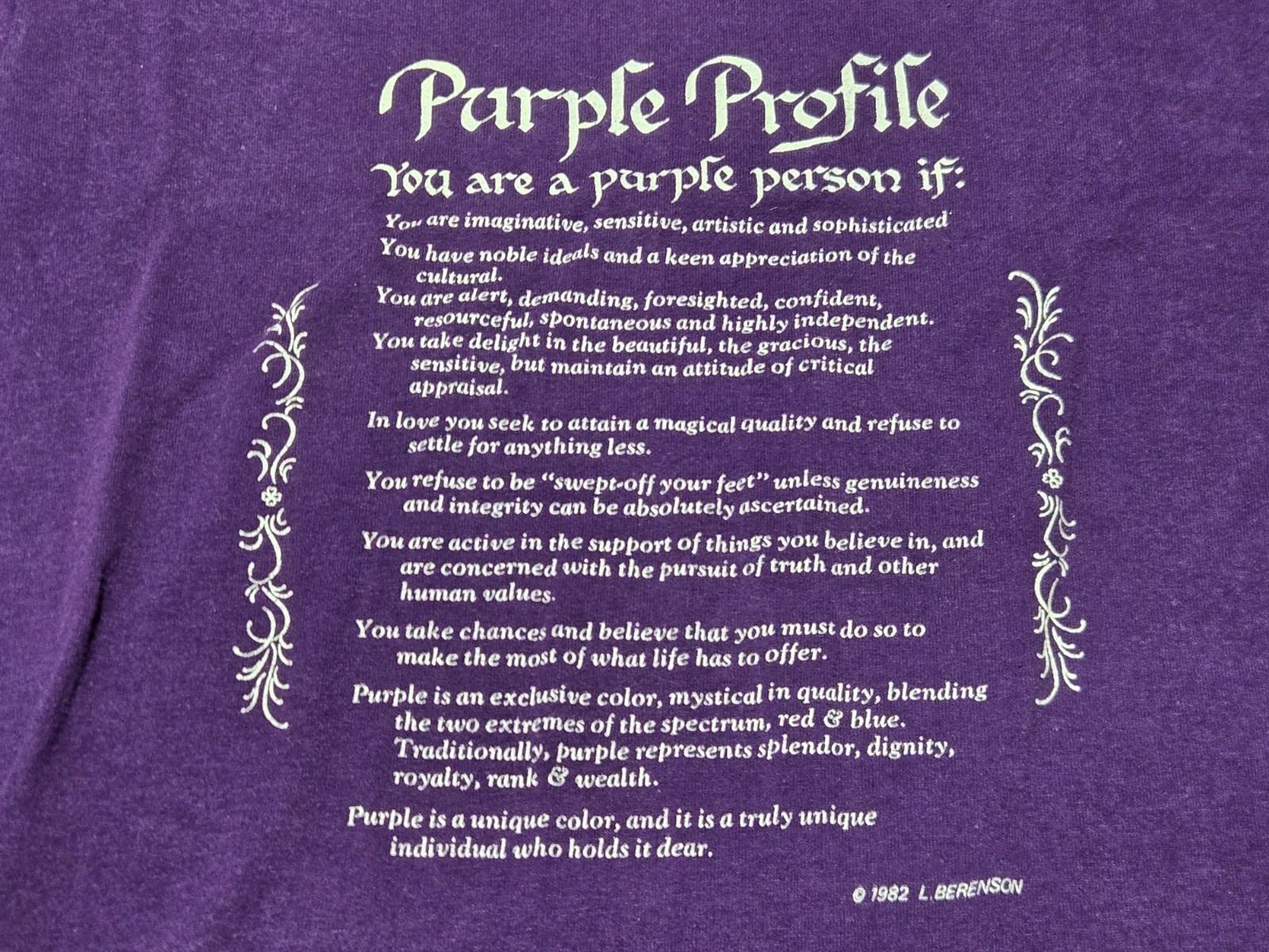 Vintage 80s Purple Person Profile People M T-Shirt Single Stitch Berenson 1982 gallery