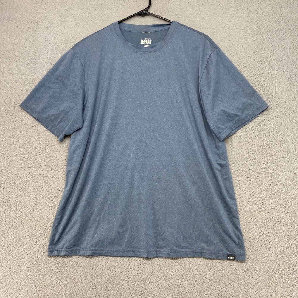 REI Shirt Mens Medium Short Sleeve Hiking Outdoor Blue Stretch Performance Gym