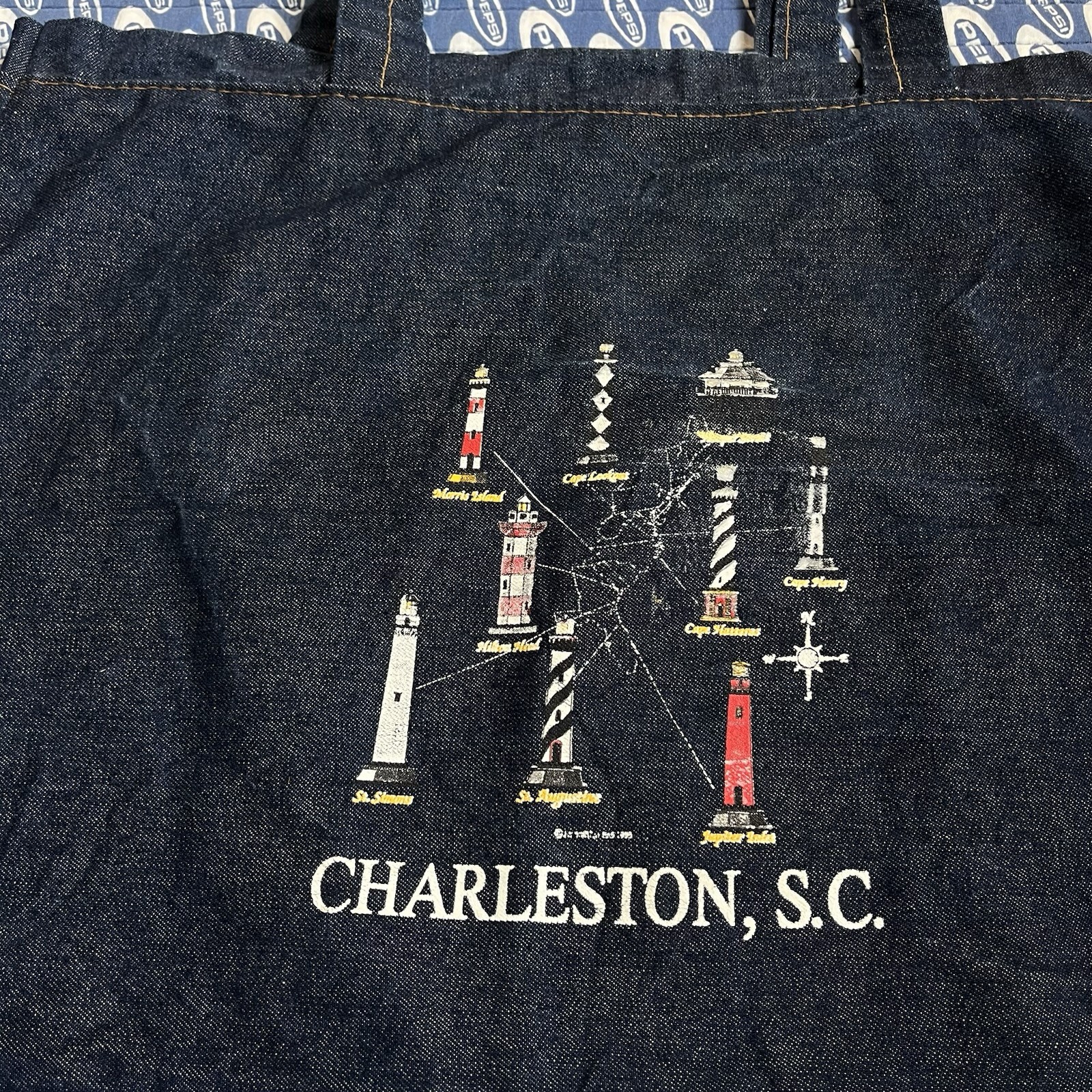 Vintage 90s Dark Navy Canvas Denim Cotton Tote Bag Charleston South Carolina gallery