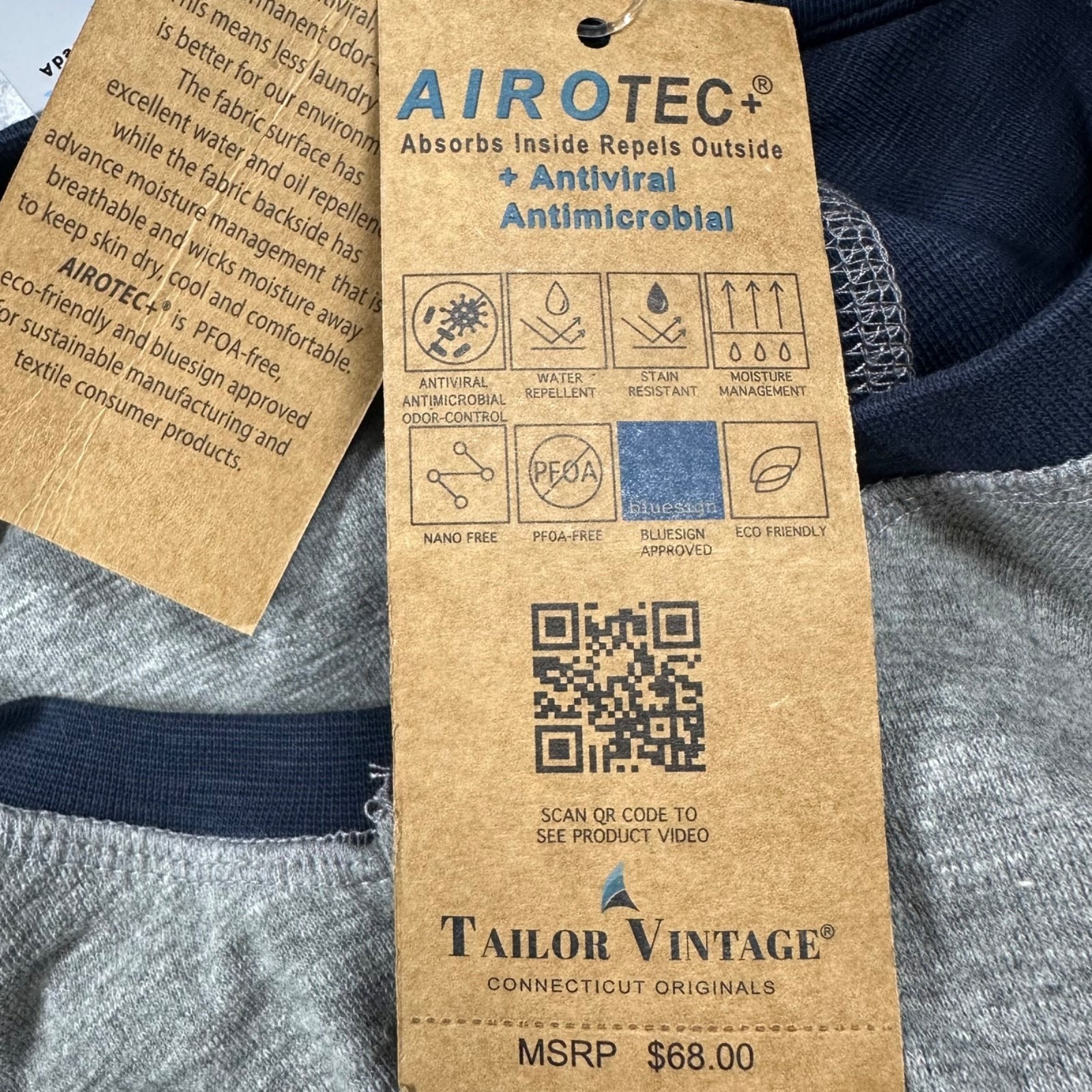 NEW Tailor Vintage Navy Blue AIROTEC Long Sleeve Ringer Henley Shirt Men's Small gallery