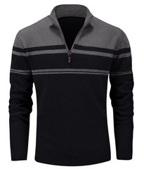 Men’s 1/4 Zip Polo Sweater Winter Fall Casual Stripe Pullover Long Sleeve Shirts