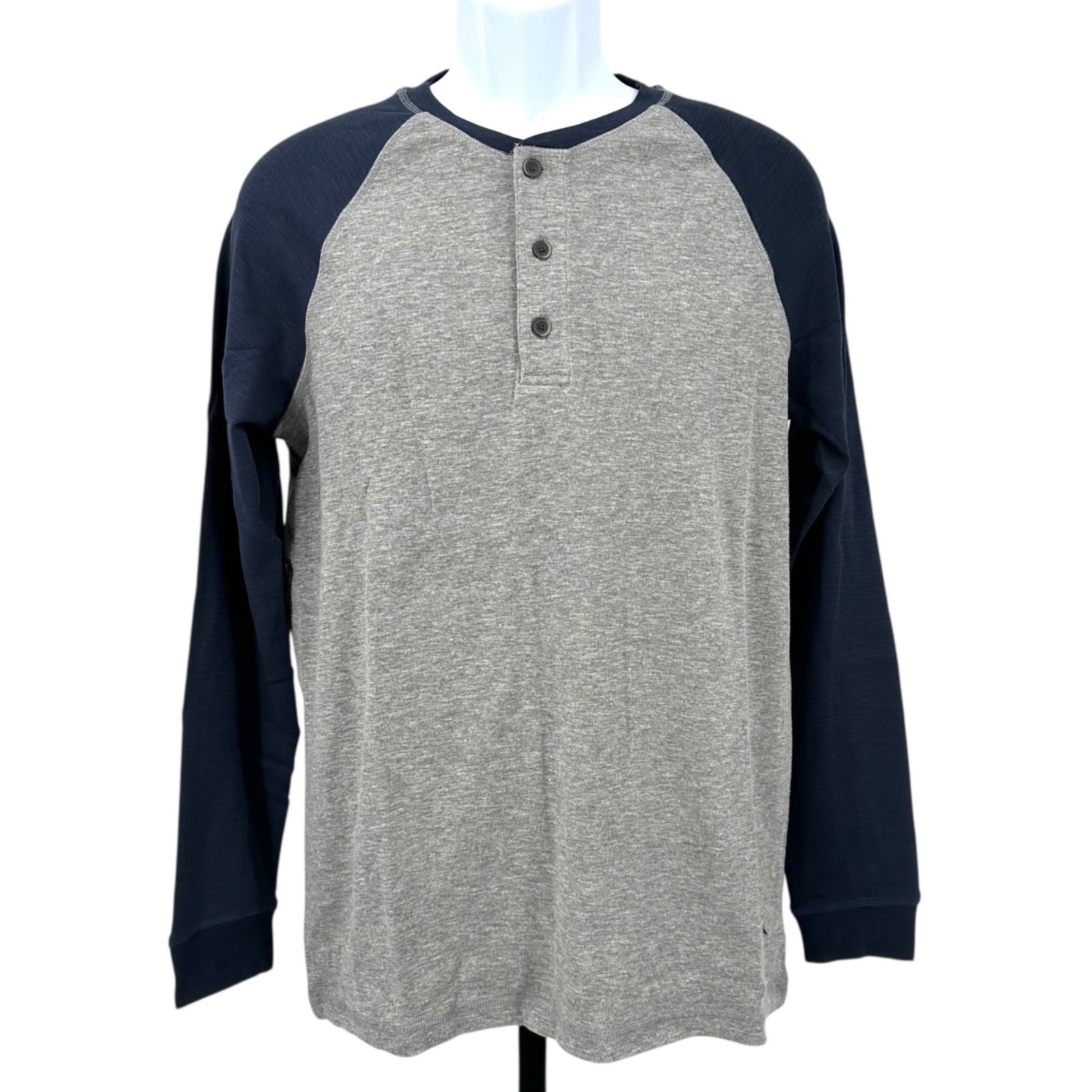 NEW Tailor Vintage Navy Blue AIROTEC Long Sleeve Ringer Henley Shirt Men's Small gallery