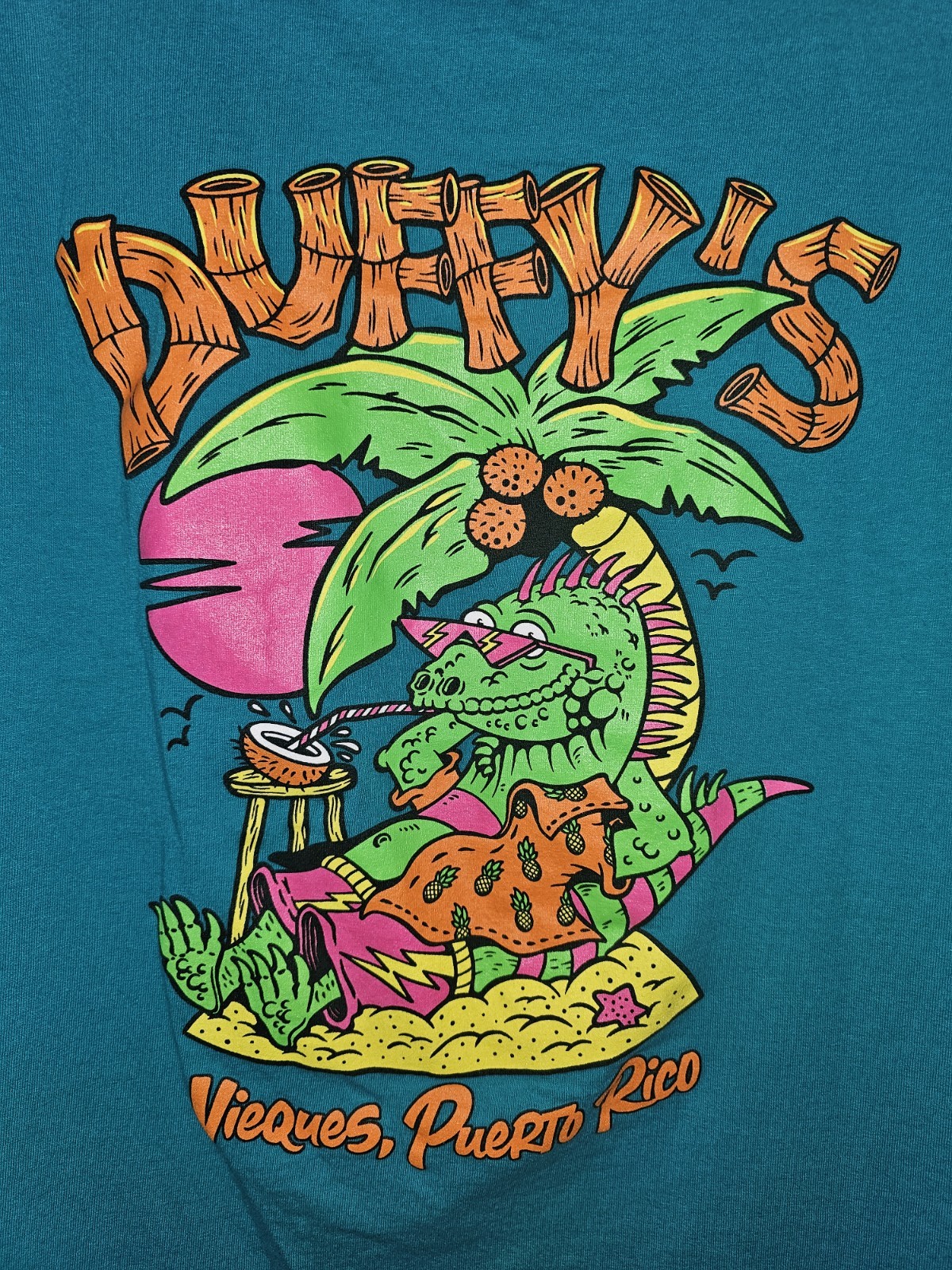 Duffys Vieques Puerto Rico Medium Mens Blue Double-sided Graphic Logo Tshirt gallery