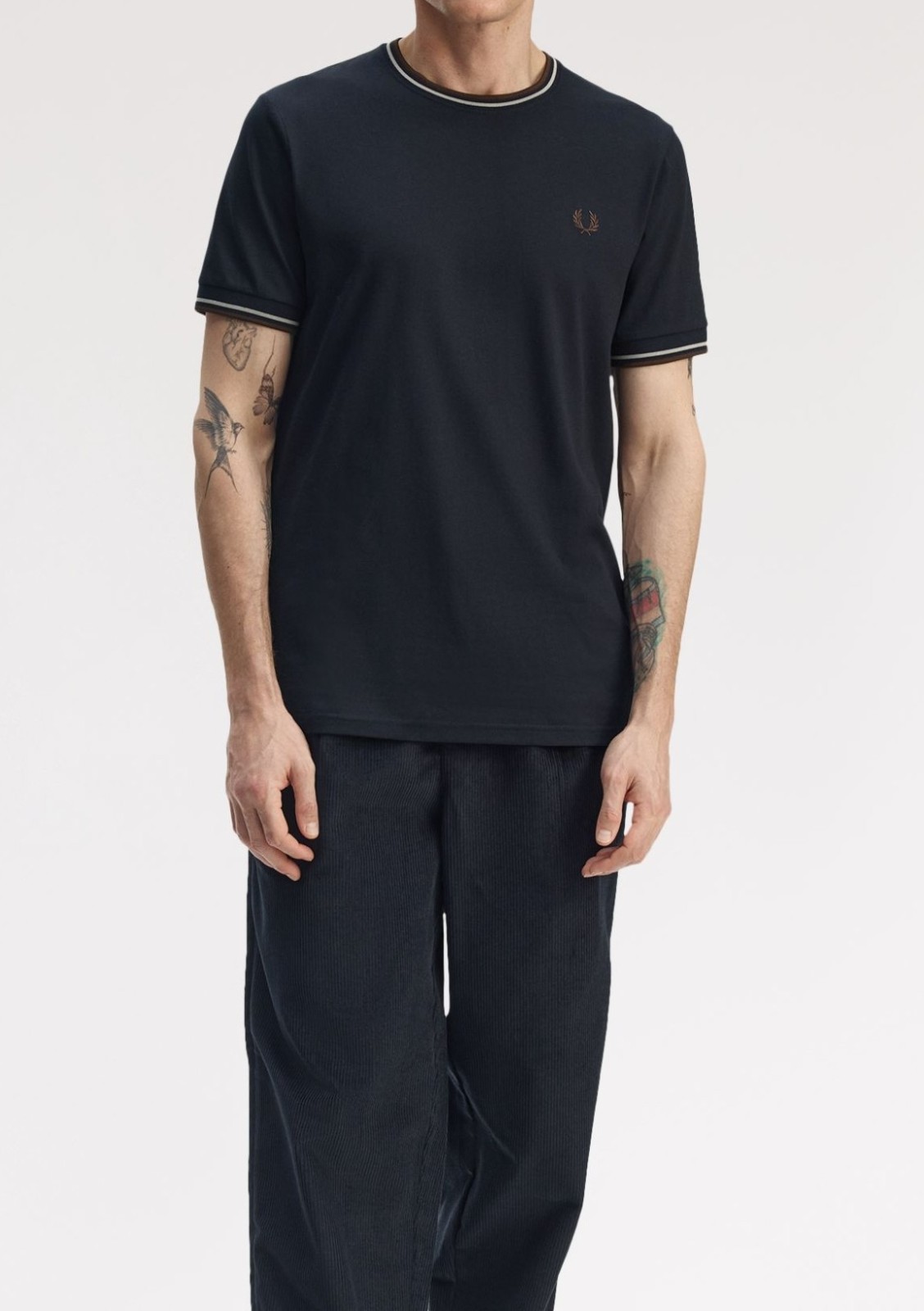 FRED PERRY TWIN TIPPED T-SHIRT NAVY/WARM OAT/BURNT TOBACCO 2XL RRP £50 BNWT gallery