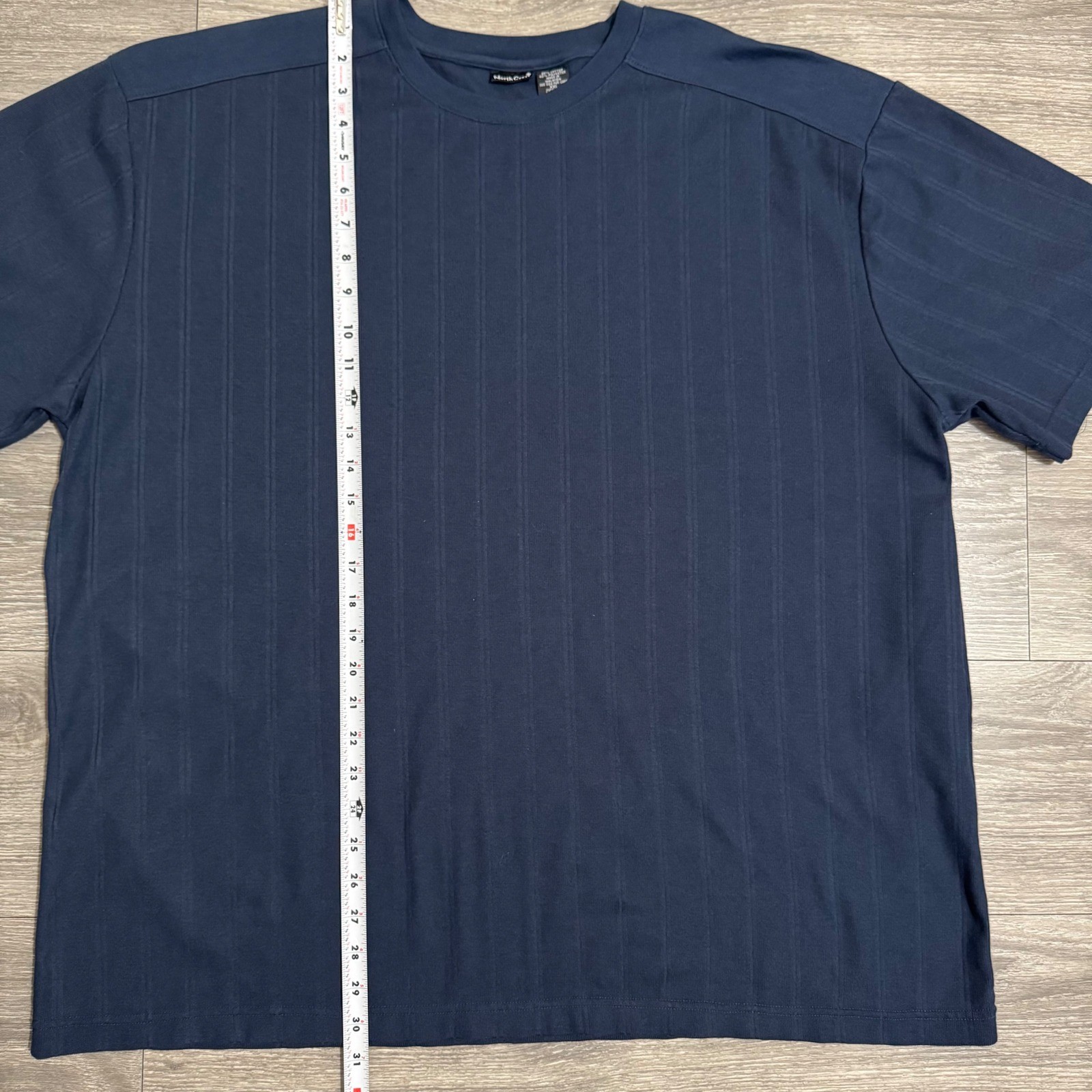 North Crest Mens XXL Navy Blue Vertical Ribbed Textured Short Sleeve T-Shirt gallery